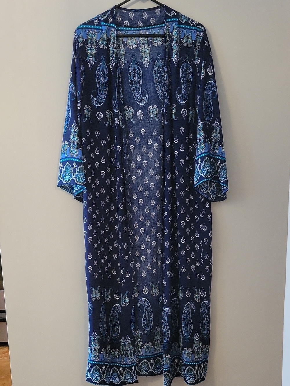 Navy Blue Paisley Open Kimono